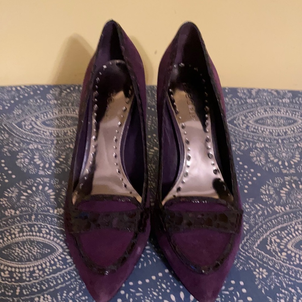 Purple suede shoes.
